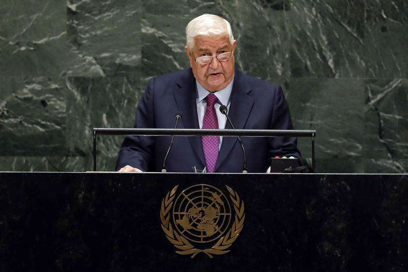 El viceprimer ministro sirio Walid Al-Moualem habla ante la Asamblea General de la ONU. (AP/Richard Drew)