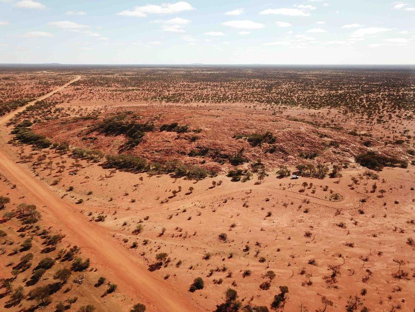 Un dron muestra la zona de Yarrabubba. (Shutterstock)