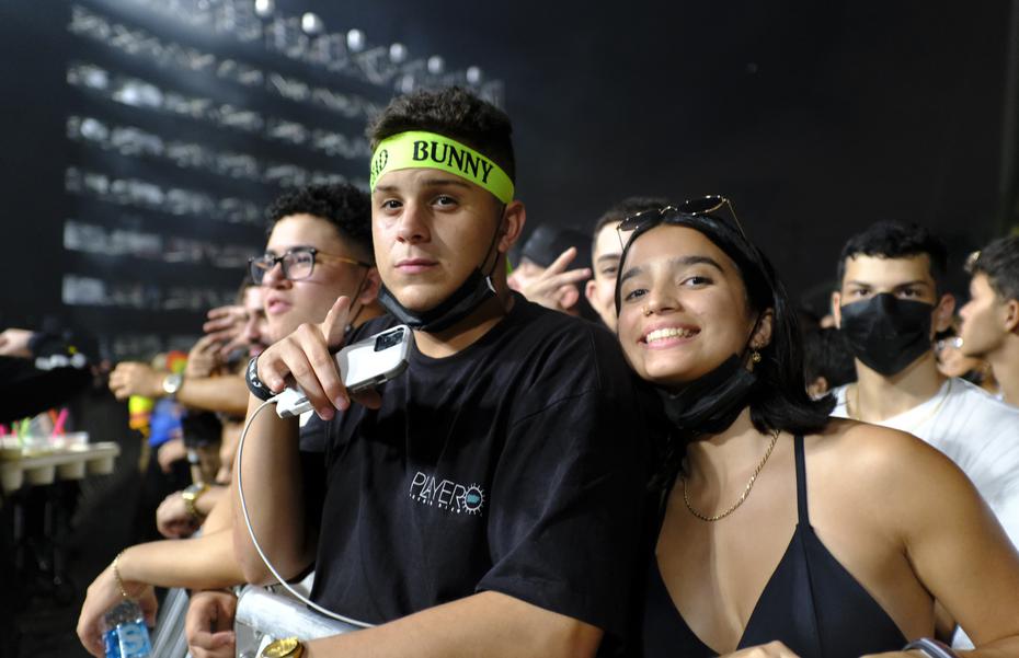 A couple enjoy the second show of the Bad Bunny concert.