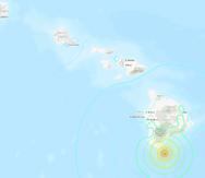 Mapa del USGS de los terremotos reportados en Hawai.