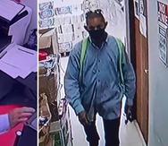 Imágenes suministradas por la Policía de un sospechoso de robo a una farmacia en Gurabo.