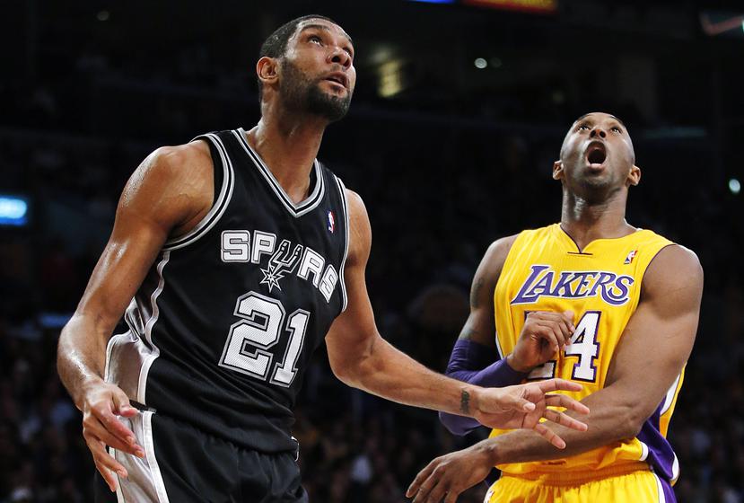 Kobe Bryant y Tim Duncan lograron cinco campeonatos de la NBA, cada uno, con los Lakers y los Spurs, respectivamente.