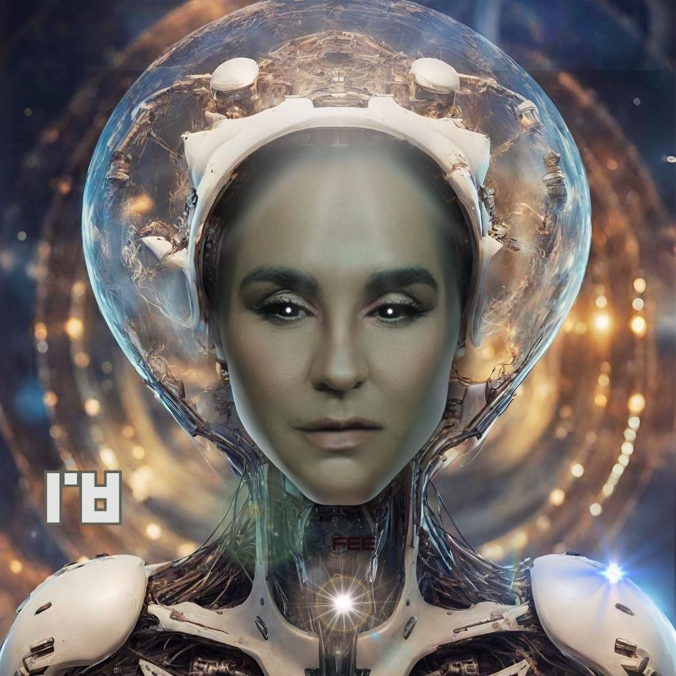 El rostro de Mónica Santa, cantante de Kalavera Inc. le da vida a la imagen de la carátula, creada con la ayuda de herramientas de inteligencia artificial, que busca reflejar la fusión entre humanidad y tecnología.