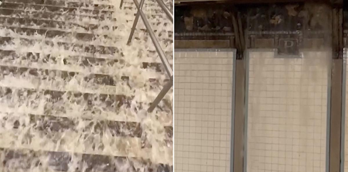 Chorros de agua bajan por escaleras y paredes: impactante video de inundaciones en Nueva York
