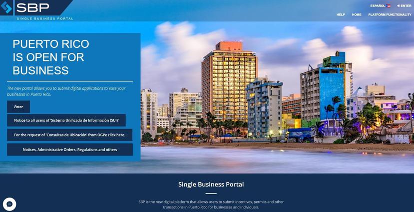 Vistazo del portal electrónico del Single Business Portal, donde se pueden realizar gestiones para obtener el permiso único. (Suministrada)