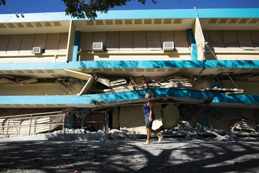 A school structure in Guánica collapsed after the earthquake on Tuesday morning.
