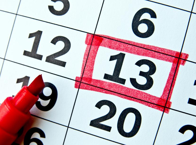 Una imagen del calendario en la que está marcado en rojo el día 13.