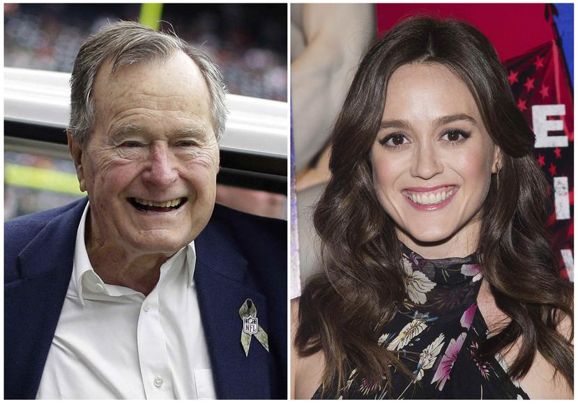 En esta combinación de dos fotografías, se ve al expresidente y a la actriz Heather Lind, quien también acusó a Bush de tocarle el trasero mientras posaban para una fotografía. (AP)