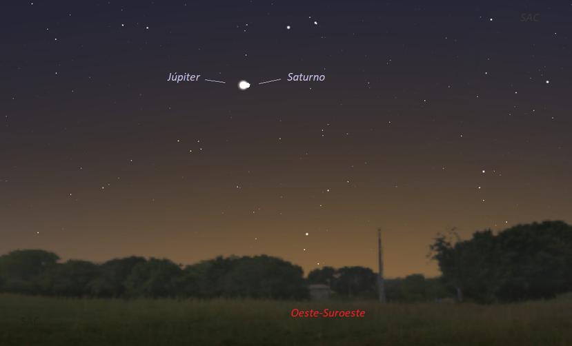 Imagen tomada por la Sociedad de Astronomía del Caribe que muestra la cercanía de los planetas Júpiter y Saturno.