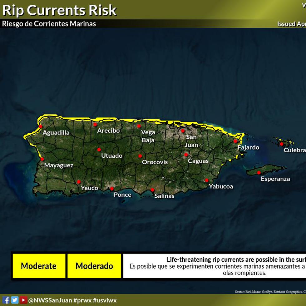 Para el domingo, se espera un riesgo moderado de corrientes marinas para el norte de la isla.