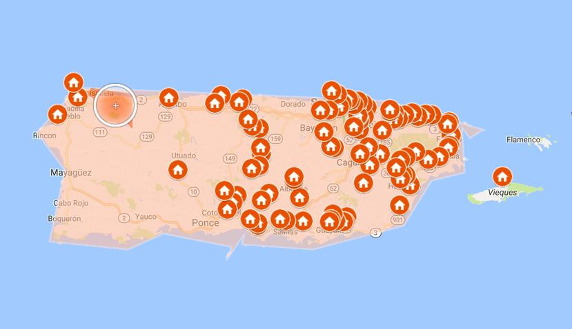 El mapa de crisis que Google.org habilitó para Puerto Rico.