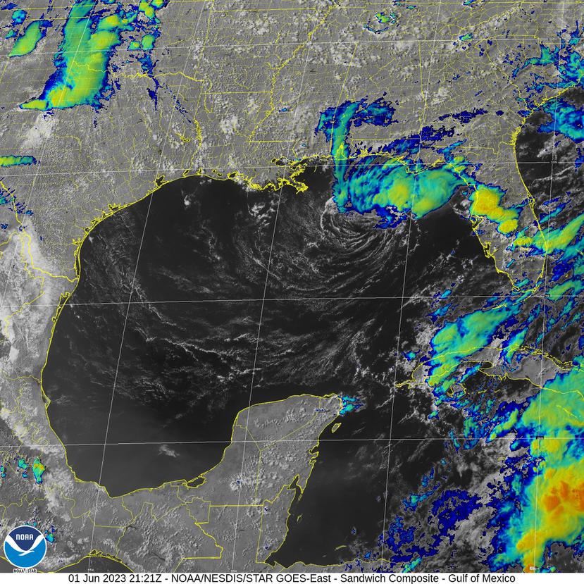 Depresión tropical al noreste del Golfo de México en la tarde del 1 de junio de 2023.