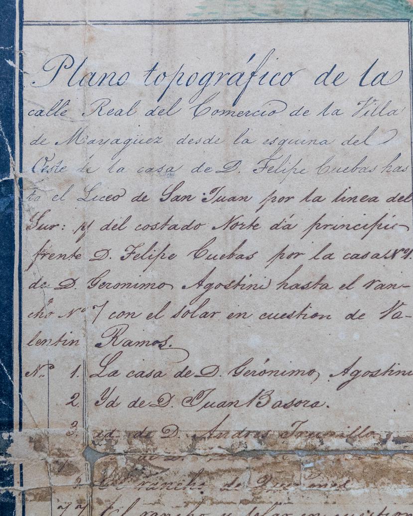 Detalle descriptivo de un plano de Mayagüez realizado en 1839, dos años antes del incendio. 