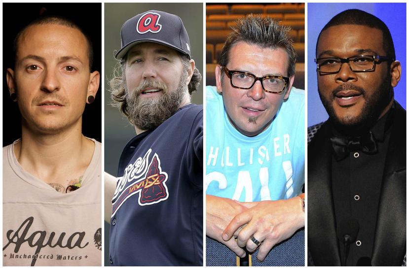 El vocalista fallecido de Linkin Park Chester Bennington, el lanzador de Grandes Ligas  R.A. Dickey, la exestrella de la NHL Theo Fleury y el director Tyler Perry han dicho que fueron víctimas de violencia sexual. (AP)