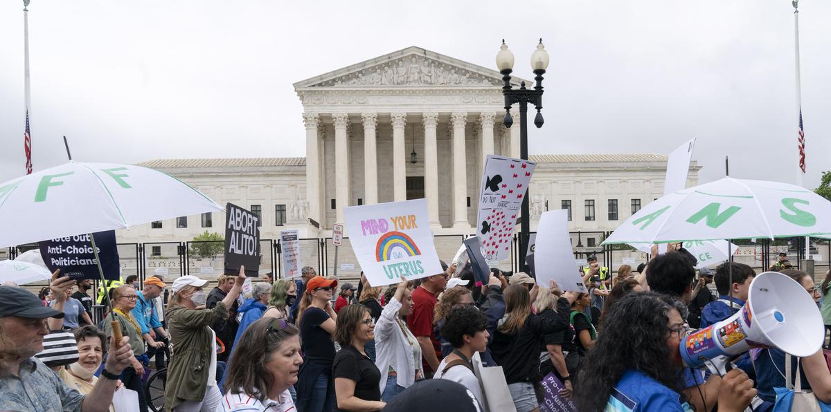 Abortion-rights demonstrators coming from the Washington Monument march past the Supreme Court in Washington, Saturday, May 14, 2022. (AP Photo/Jacquelyn Martin)