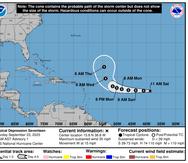Primera trayectoria oficial pronosticada para la depresión tropical 17, según el boletín de las 11:00 a.m. del 23 de septiembre de 2023.