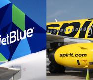 Logos de las aerolíneas JetBlue y Spirit.