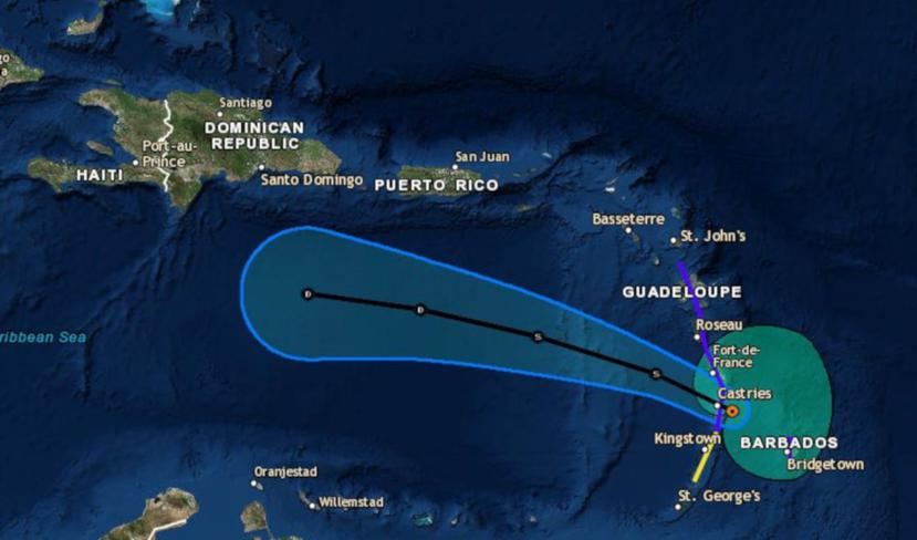 Pronóstico impuesto sobre un mapa de la trayectoria de la tormenta tropical Kirk en los próximos dos días. (Captura / Centro Nacional de Huracanes)