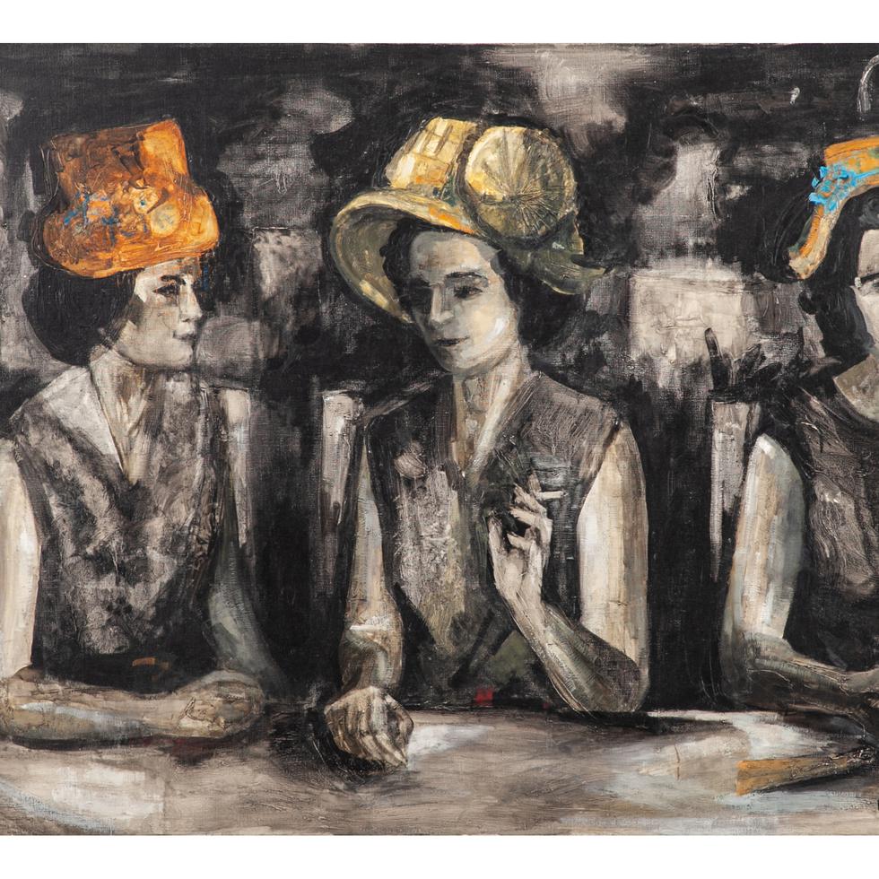“Las cívicas”, obra de 1960 de la artista Myrna Báez, óleo sobre lino, de la Colección de Arte Puertorriqueño Contemporáneo de la Cooperativa de Seguros Múltiples.