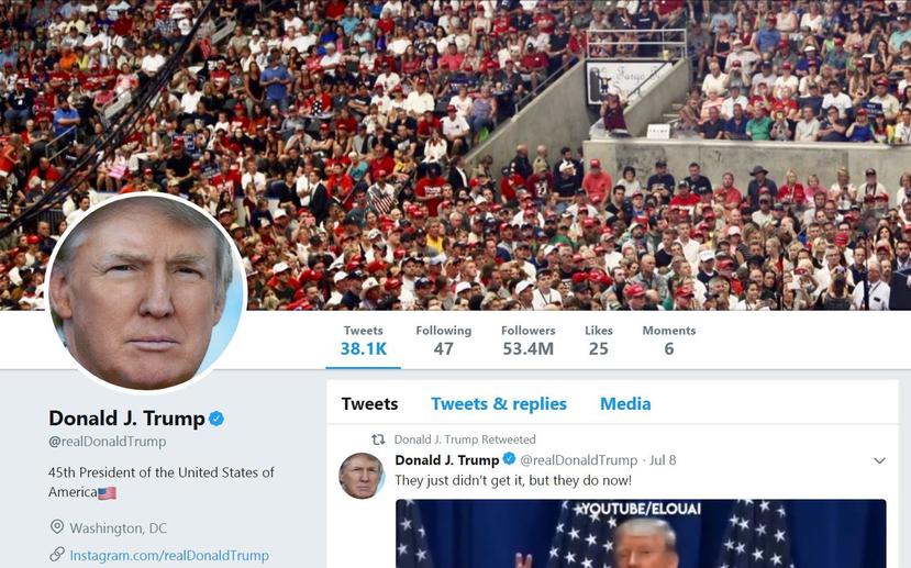 Twitter del presidente Donald Trump, el 10 de julio de 2018. (Captura Twitter)