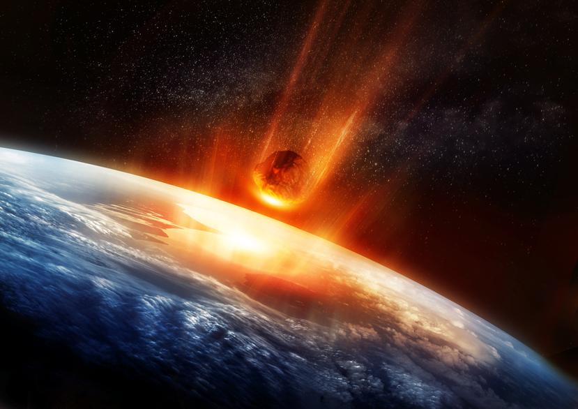 Ilustración que muestra el impacto de un asteroide a la Tierra.