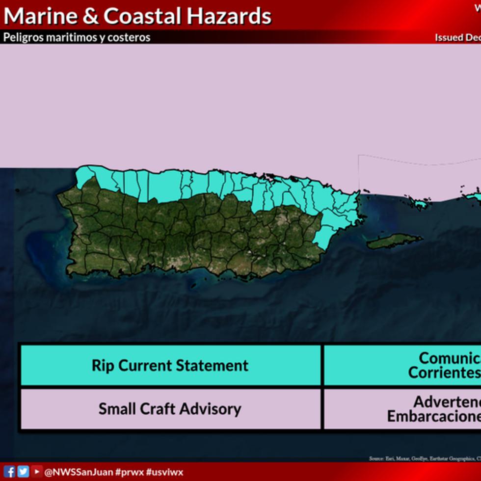 Hay un riesgo alto de corrientes marinas peligrosas en las playas del norte de Puerto Rico para este martes.
