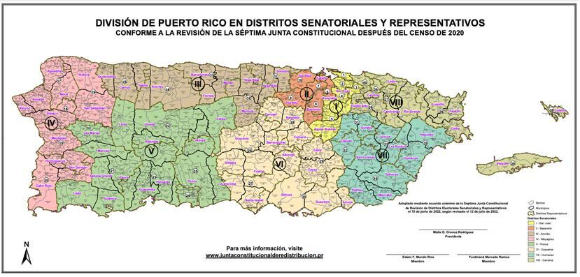 Mapa electoral: división de distritos senatoriales y representativos.