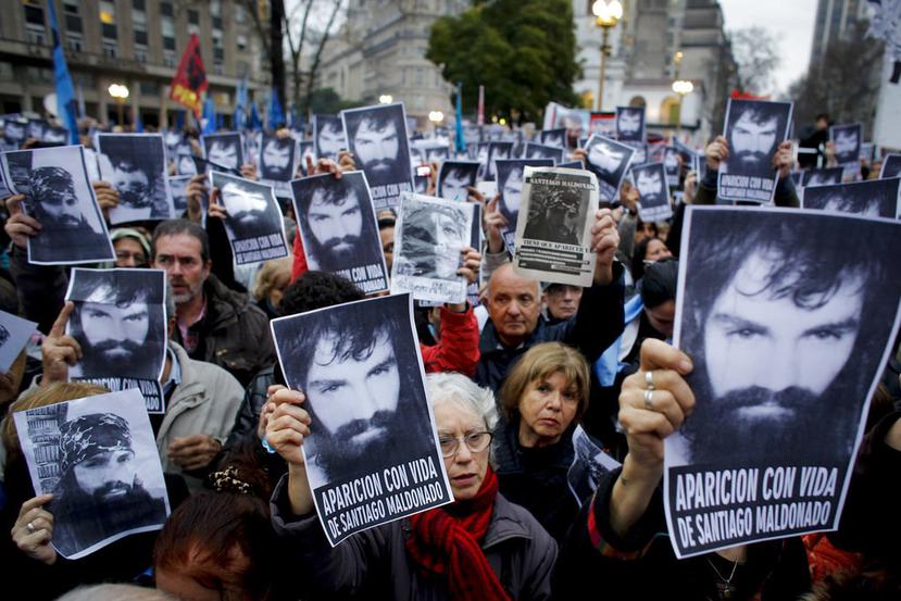 Marcha en reclamo de la aparición con vida de Santiago Maldonado, Buenos Aires (AP).