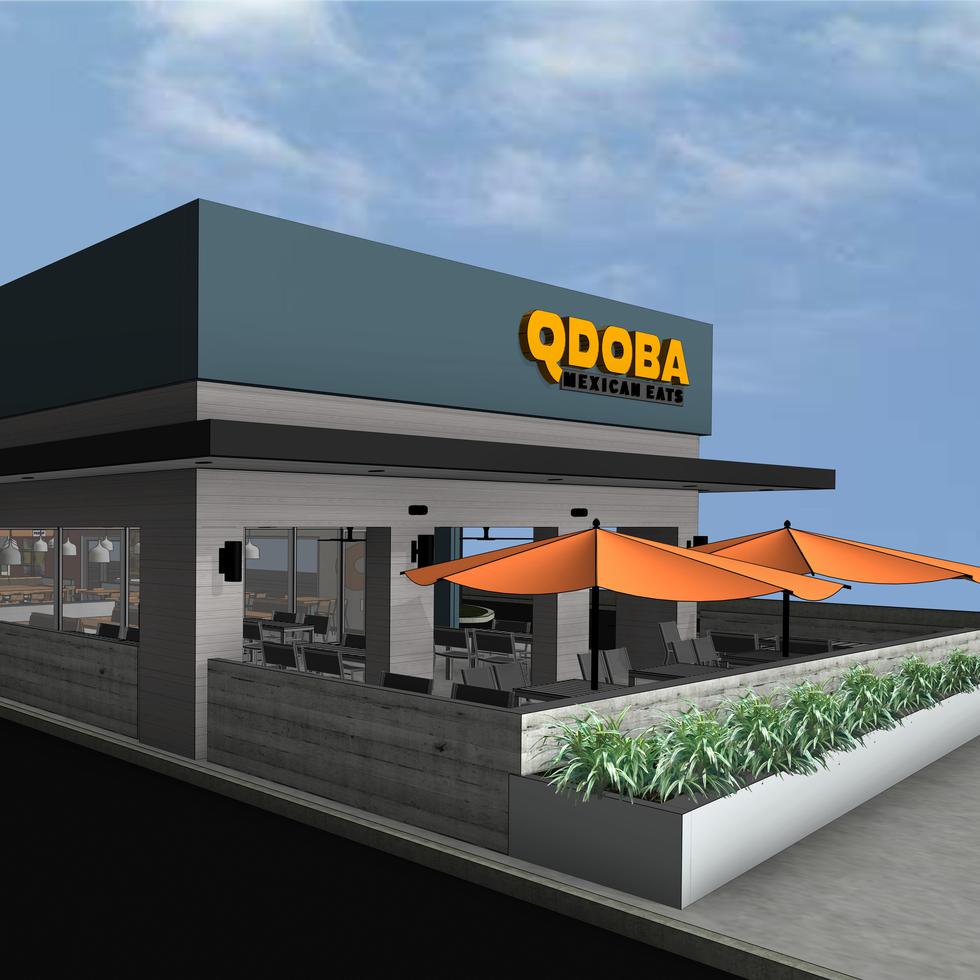 Conceptualización de la fachada de Qdoba Mexican Eats, el cual tendrá 3,500 pies cuadrados, una terraza en el exterior y servicarro que acomodará a 20 vehículos. La inversión ronda $1 millón.