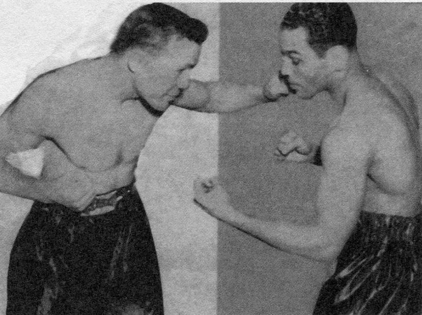 Lou Ambers (izquierda) y Pedro Montañez posan antes de su primer combate, el que ganó el boricua. (Foto cortesía / Libro La Verdadera Historia de Pedro Montañez)