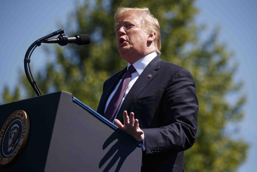 El presidente Donald Trump ofrece un discurso en Washington el 15 de mayo. (AP)