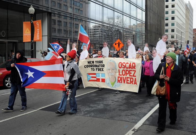 En la manifestación participaron familiares de Oscar López Rivera y líderes boricuas como los congresistas Luis Gutiérrez y Darren Soto. (Especial GFR Media / Akash Ghai)