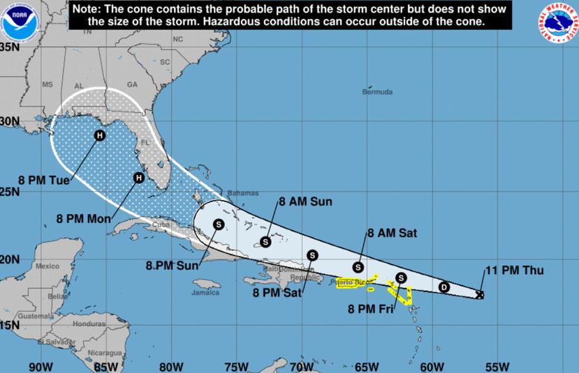 Posición de la depresión tropical a las 11:00 p.m.