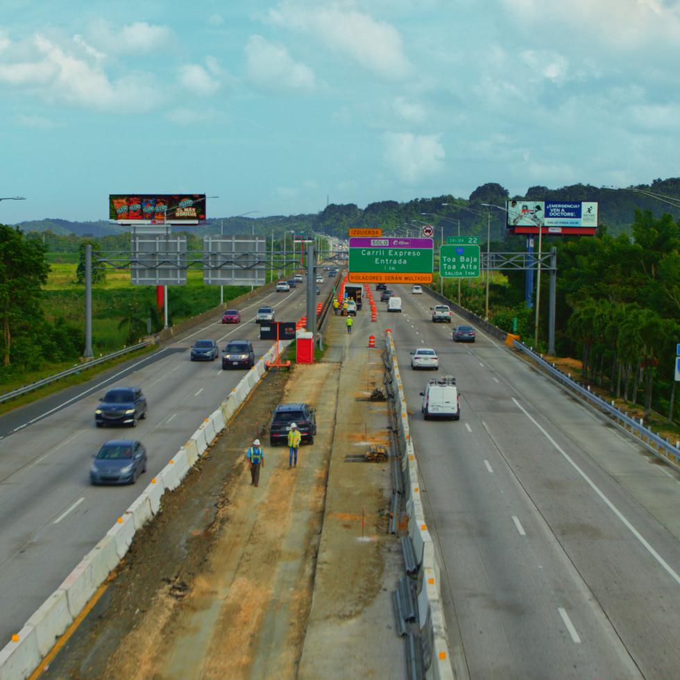 Trabajos de Metropistas para extender el carril dinámico, o “Dynamic Toll Lane”, en el expreso PR-22 para aliviar el tapón de las tardes a la altura de Toa Baja y Dorado.