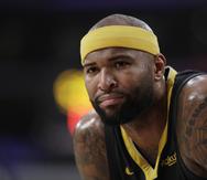 FILE - In this Thursday, April 4, 2019, file photo, then-Golden State Warriors' DeMarcus Cousins is seen during the first half of an NBA basketball game against the Los Angeles Lakers in Los Angeles. Longtime Sacramento Kings broadcaster Grant Napear has resigned after he tweeted “ALL LIVES MATTER” when asked by DeMarcus Cousins for his opinion on the Black Lives Matter movement. The 60-year-old Napear also was fired by KTHK Sports 1140 in Sacramento. (AP Photo/Marcio Jose Sanchez, File)