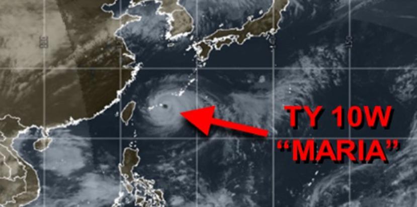 La imagen de satélite muestra cómo el supertifón María se acerca a Taiwán. (Captura / www.metoc.navy.mil)