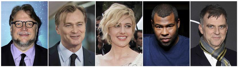 En esta combinación de fotos, algunos de los directores nominados al Oscar, de izquierda a derecha, Guillermo del Toro por "The Shape of Water", Christopher Nolan por "Dunkirk",  y Greta Gerwig por "Lady Bird". (AP)