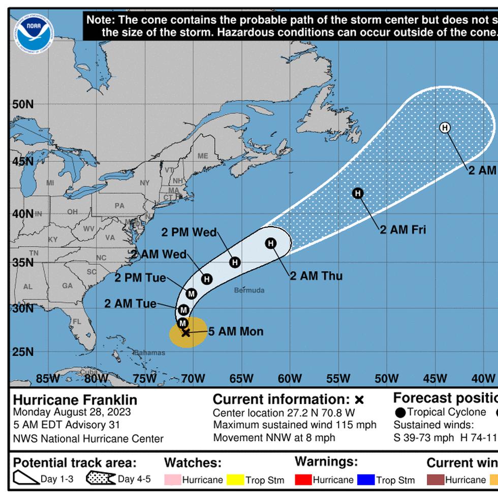 El huracán Franklin se convirtió hoy en un sistema categoría 3. (Centro Nacional de Huracanes)