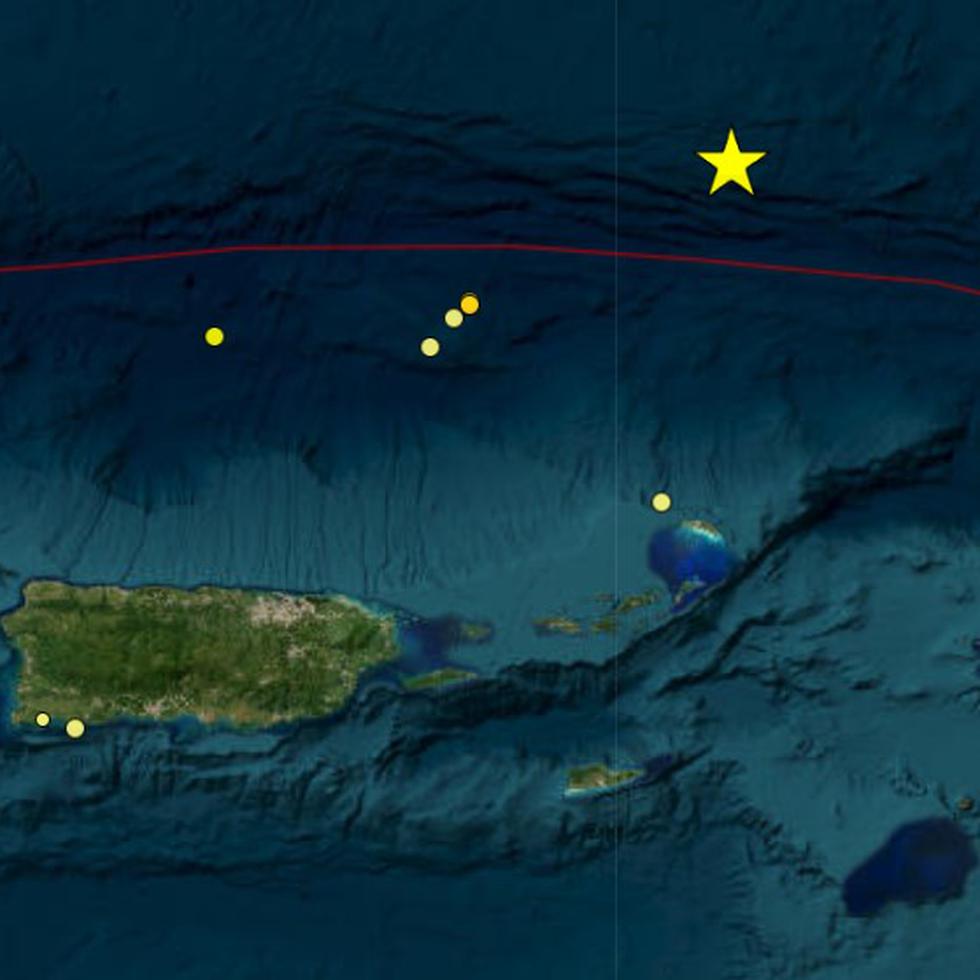 La estrella marca la ubicación del sismo registrado en la Trinchera de Puerto Rico, el 16 de agosto de 2023.