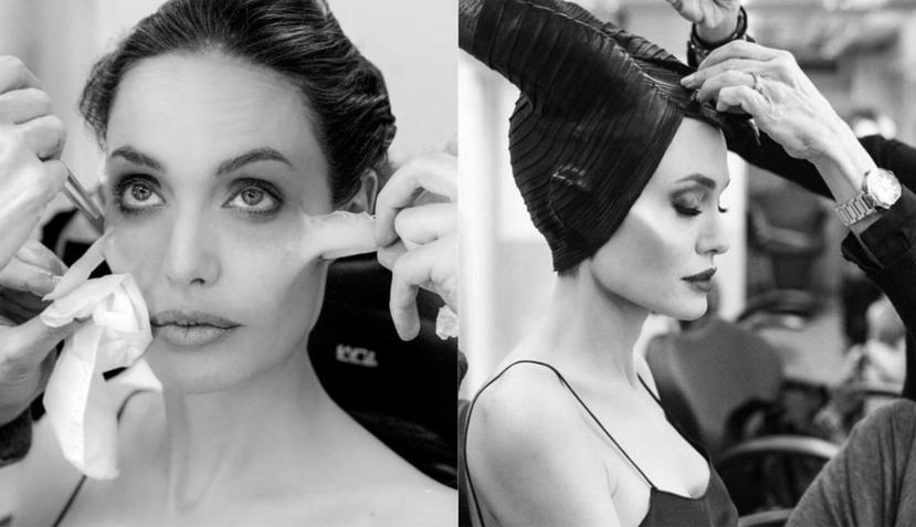 En las imágenes se ve como Jolie oculta su cabellera para dar paso a los cuernos de su personaje (Disney).