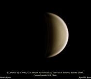 El planeta Venus luce en fase a través de telescopio, según muestra esta foto captada desde Aguadilla. (Efraín Morales / Sociedad de Astronomía del Caribe)