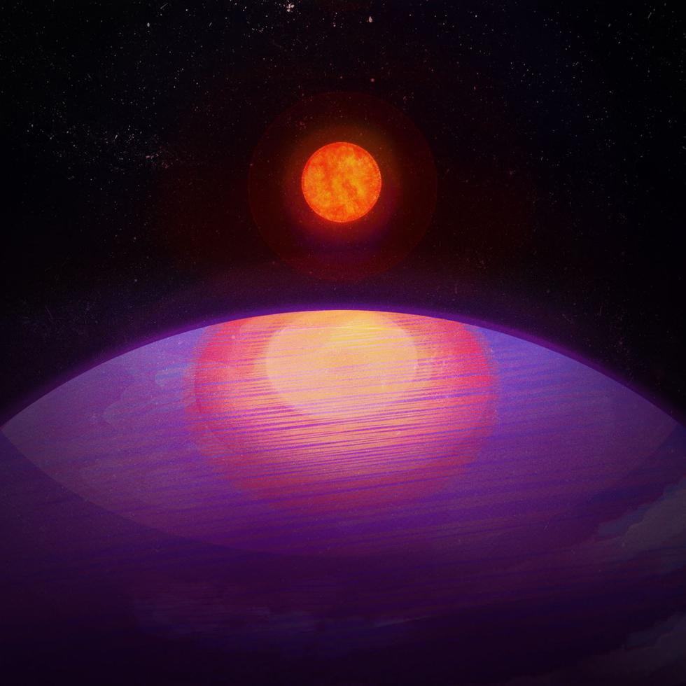 Representación artística de la posible vista desde el planeta hacia su estrella anfitriona de baja masa.