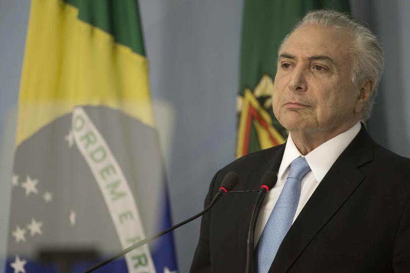 El presidente de Brasil, Michel Temer, hace una declaración en el palacio presidencial en Brasilia, Brasil. (EFE)