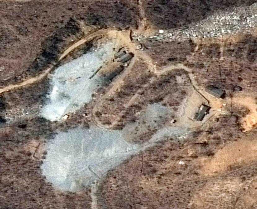 En esta imagen satelital, tomada el 20 de abril de 2018 y proporcionada por DigitalGlobe, se muestra el sitio de ensayos nucleares de Punggye-ri, en Corea del Norte.  (AP)
