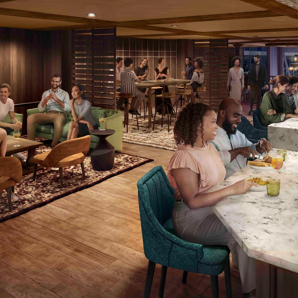 El crucero cuenta con una veintena de restaurantes, estaciones de comida y bebida, incluyendo restaurantes de especialidad, pero también franquicias conocidas entre los viajeros como Starbucks y Johnny Rockets.