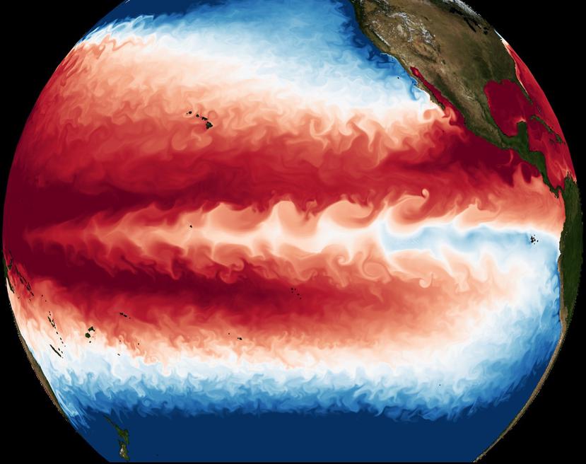 Temperaturas oceánicas superficiales simuladas con una resolución sin precedentes mediante un modelo acoplado atmósfera-océano.