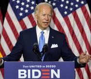 Democratic presidential candidate former Vice President Joe Biden speaks during a campaign event with his running mate Sen. Kamala Harris, D-Calif., at Alexis Dupont High School in Wilmington, Del., Wednesday, Aug. 12, 2020. (AP Photo/Carolyn Kaster)