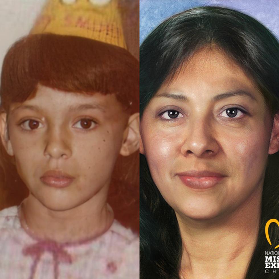 Imagenes suministradas por el FBI de Maribel Oquendo Carrero. A la izquierda, cuando tenía nueve años y, a la derecha, una imagen de cómo luciría hoy día.