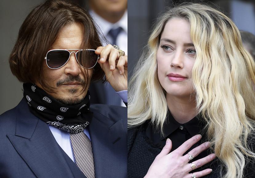 Johnny Depp en la Corte Superior de Londres el 17 de julio de 2020, izquierda, y Amber Heard fuera de la Corte Superior de Londres el 28 de julio de 2020.