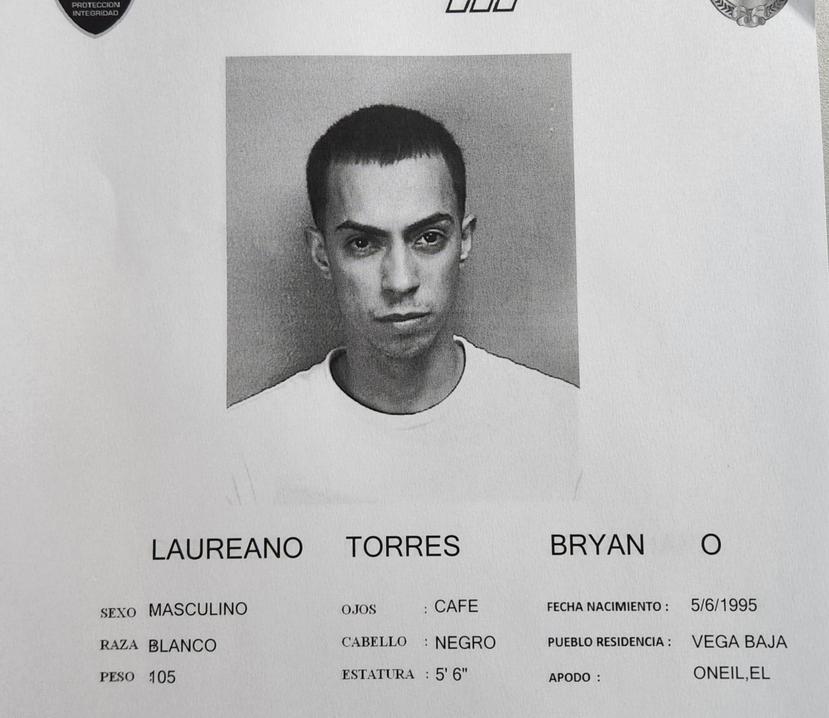 Ficha de Bryan Laureano Torres en los registros de la Policía.